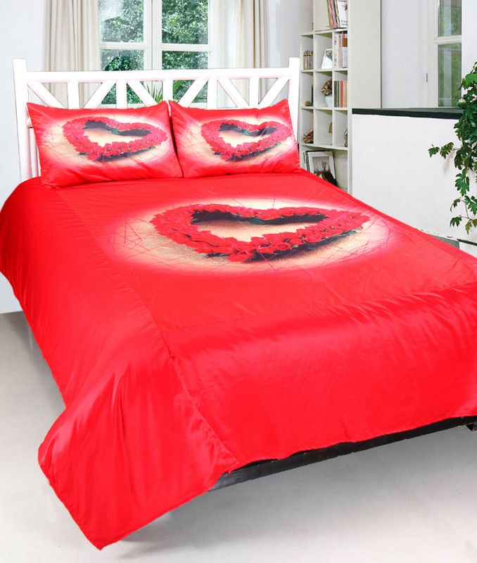 AGIDECOR 200 TC Satin Double Printed Flat Bedsheet  (Pack of 1, Red)