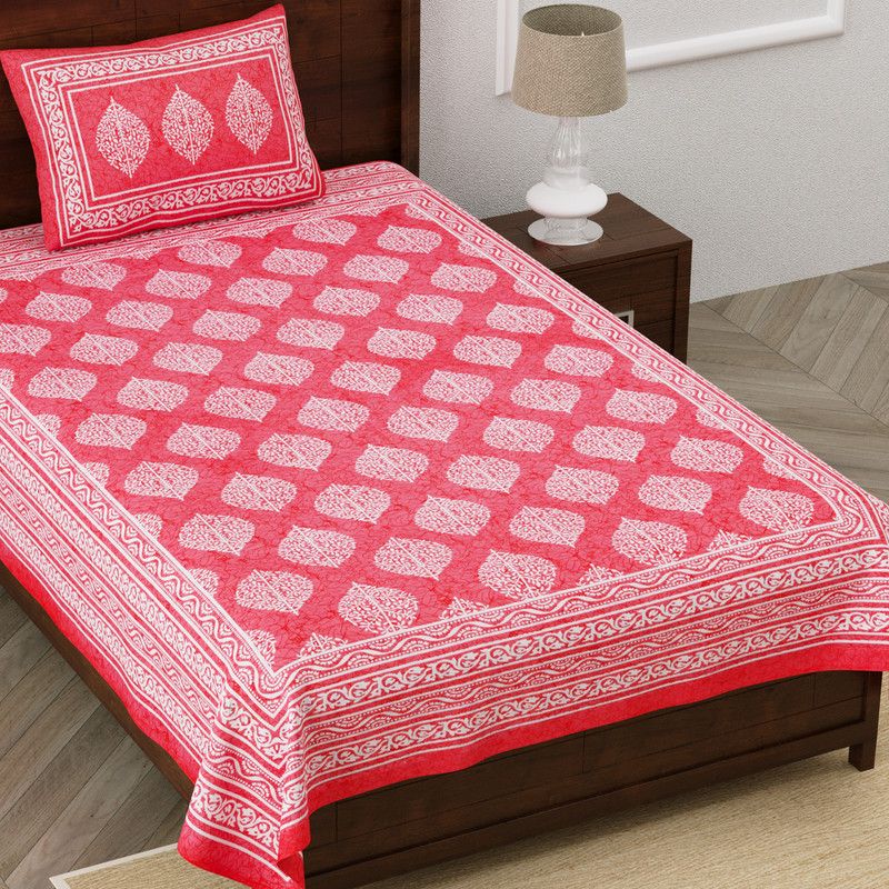 Homeline 104 TC Cotton Single Printed Flat Bedsheet  (Pack of 1, Pink)