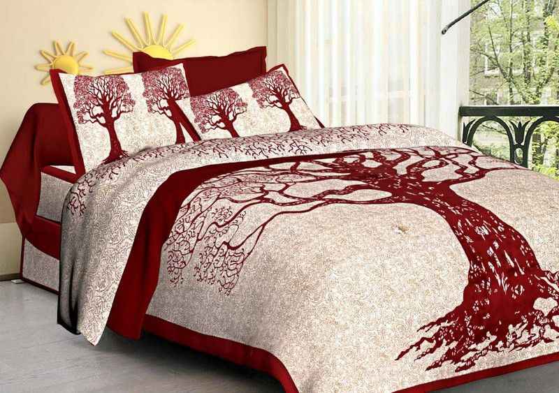 VIHANA LIFESTYL 235 TC Cotton Queen Floral Flat Bedsheet  (Pack of 1, Red)