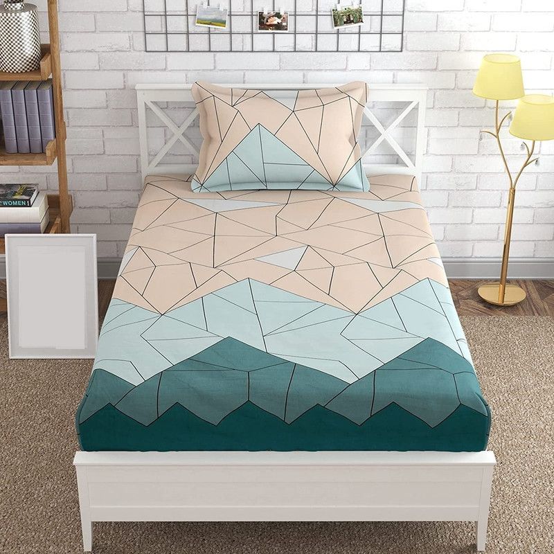 Star Weaves 210 TC Cotton Single Geometric Fitted (Elastic) Bedsheet  (Pack of 1, Pastel Green)
