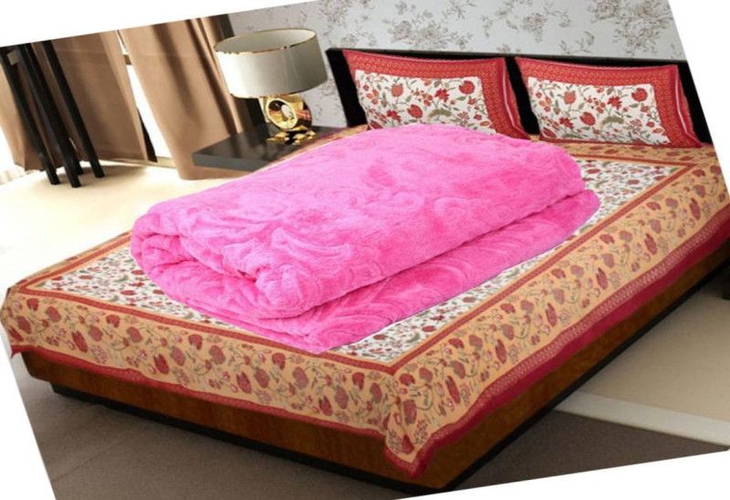 Changers Floral Single Mink Blanket for Heavy Winter  (Polyester, Pink)