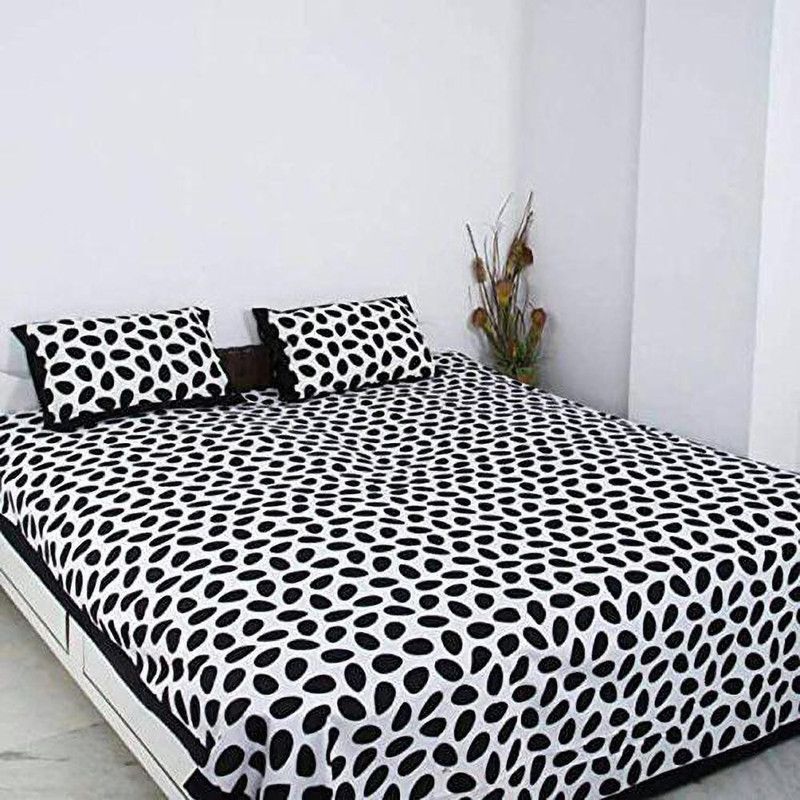 PYAARA PRINTS 144 TC Cotton Double Jaipuri Prints Flat Bedsheet  (Pack of 1, Black)