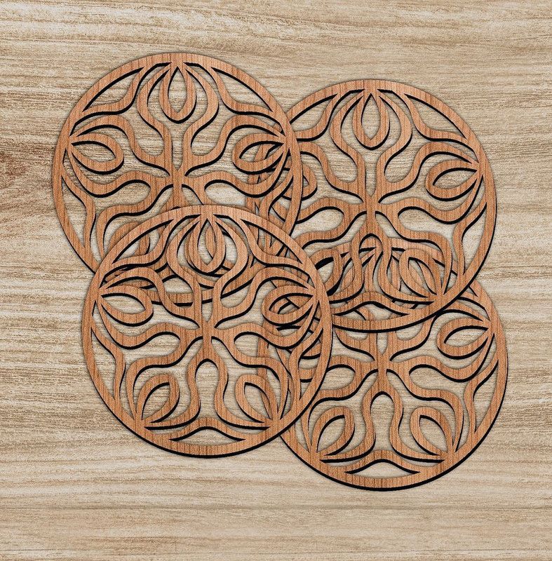 KREEPO Round Wood Coaster Set  (Pack of 4)