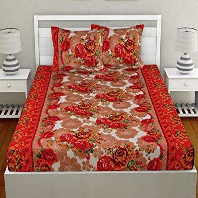 pitit custon 150 TC Polycotton Double Printed Flat Bedsheet  (Pack of 1, Red)