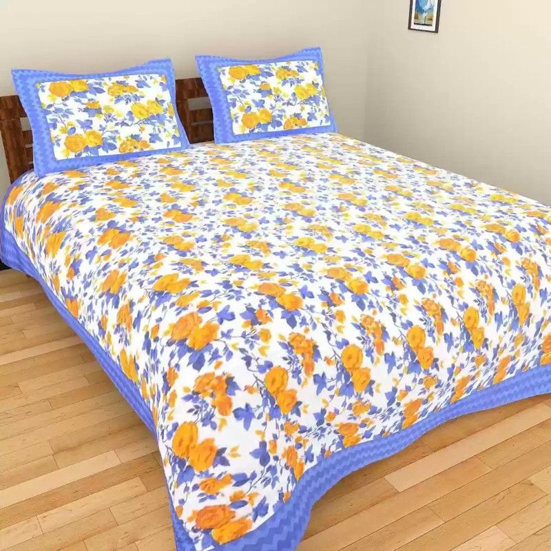 RAJDEVI JAIPUR PRINTS 351 TC Cotton King Printed Flat Bedsheet  (Pack of 1, Multicolor)