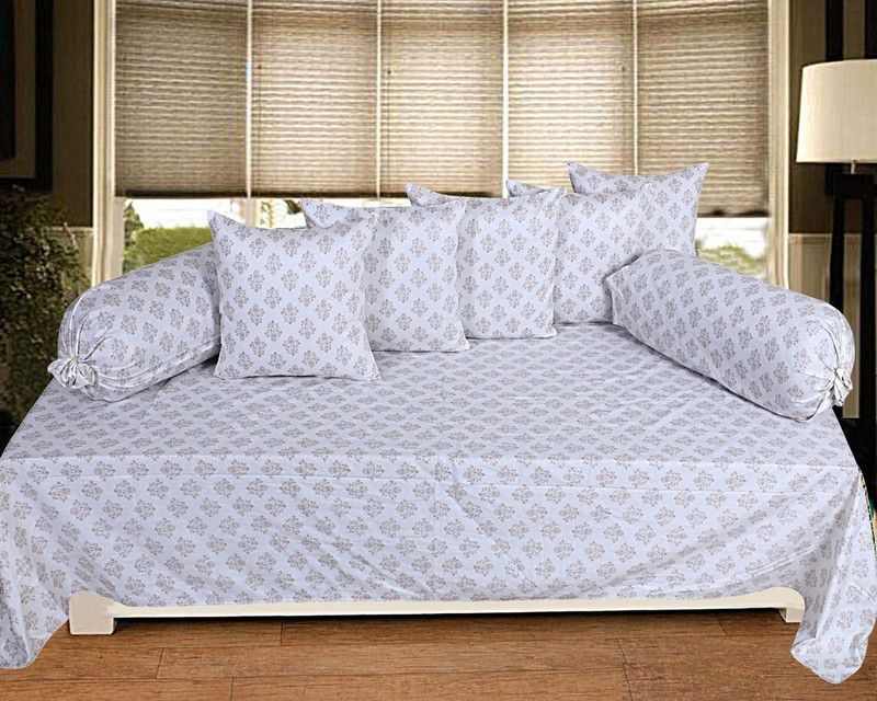 Texstylers Satin Damask Diwan Set  (White)