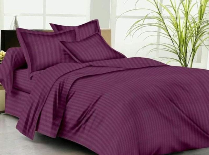 fashion home 200 TC Cotton Double Striped Flat Bedsheet  (Pack of 1, Purple)