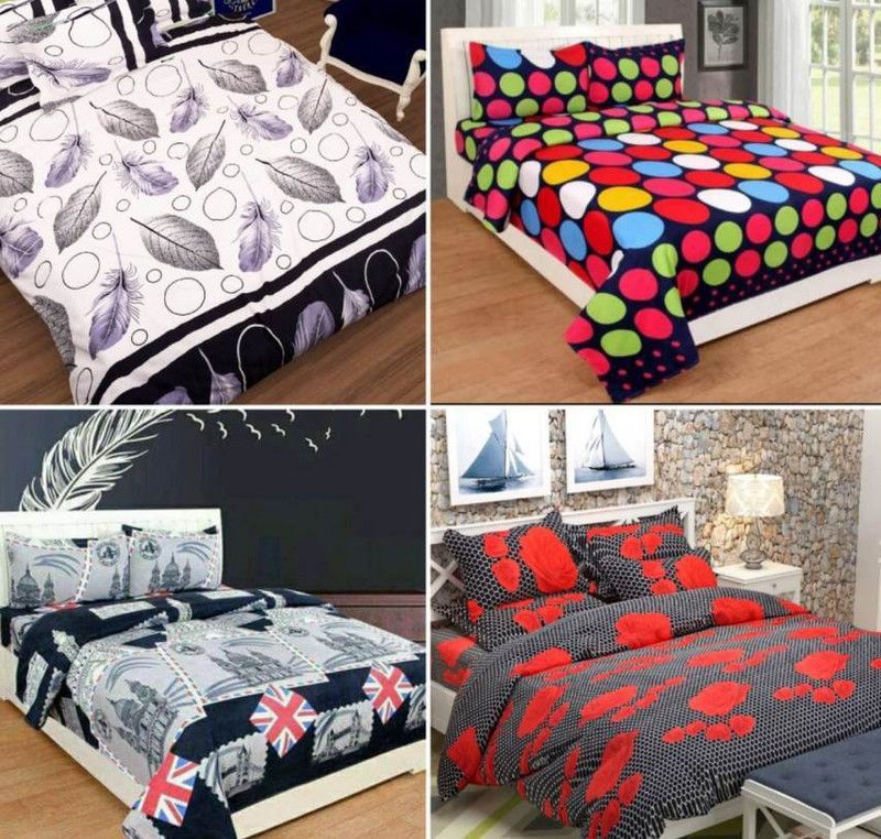 BELLAGENCE 180 TC Cotton Queen 3D Printed Flat Bedsheet  (Pack of 4, Multicolor)