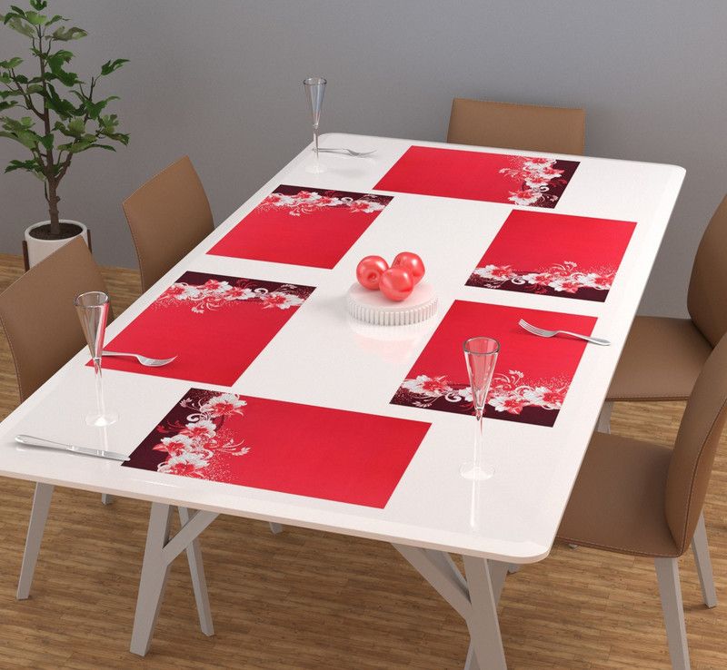 FRC Decor Rectangular Pack of 6 Table Placemat  (Red, PVC)