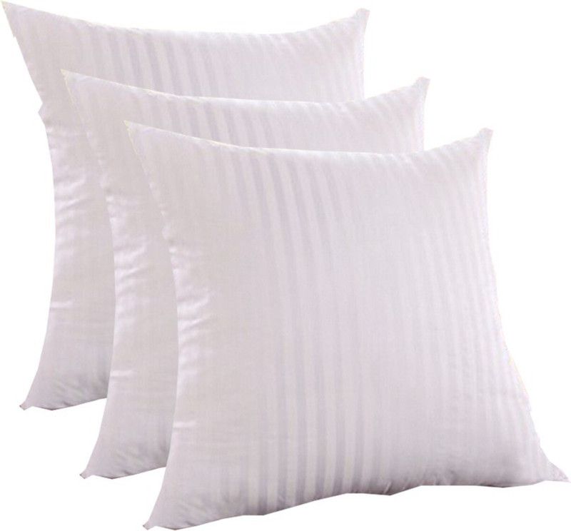 thoidam Microfibre Stripes Cushion Pack of 3  (White)