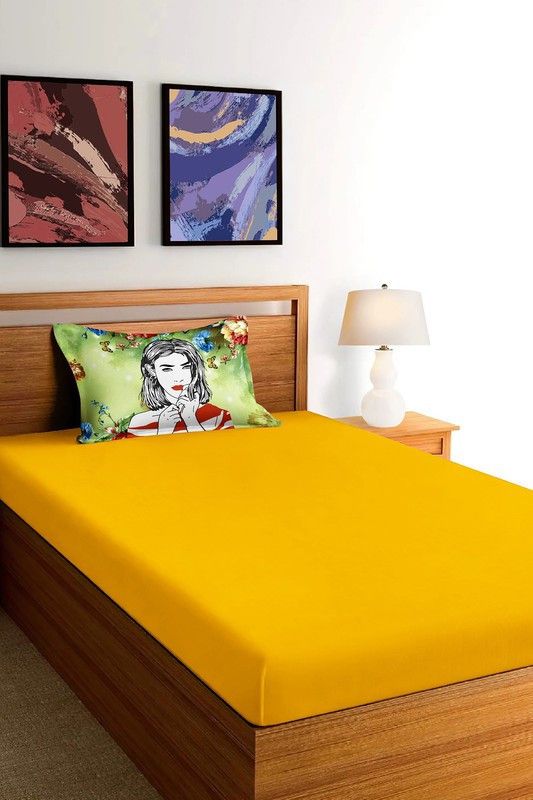 FLOURISHING HOMES 200 TC Cotton Single Solid Flat Bedsheet  (Pack of 1, Yellow)