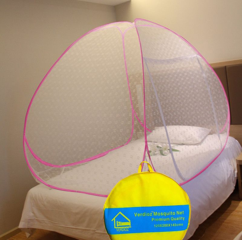 VERDIOZ Cotton Adults Washable SINGLE BED Mosquito Net  (Pink, White, Tent)