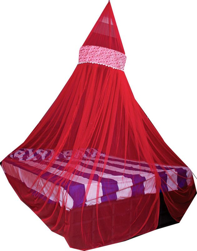 Creative Textiles Polyester Adults Washable ROUND Mosquito Net  (Red, Ceiling Hung)
