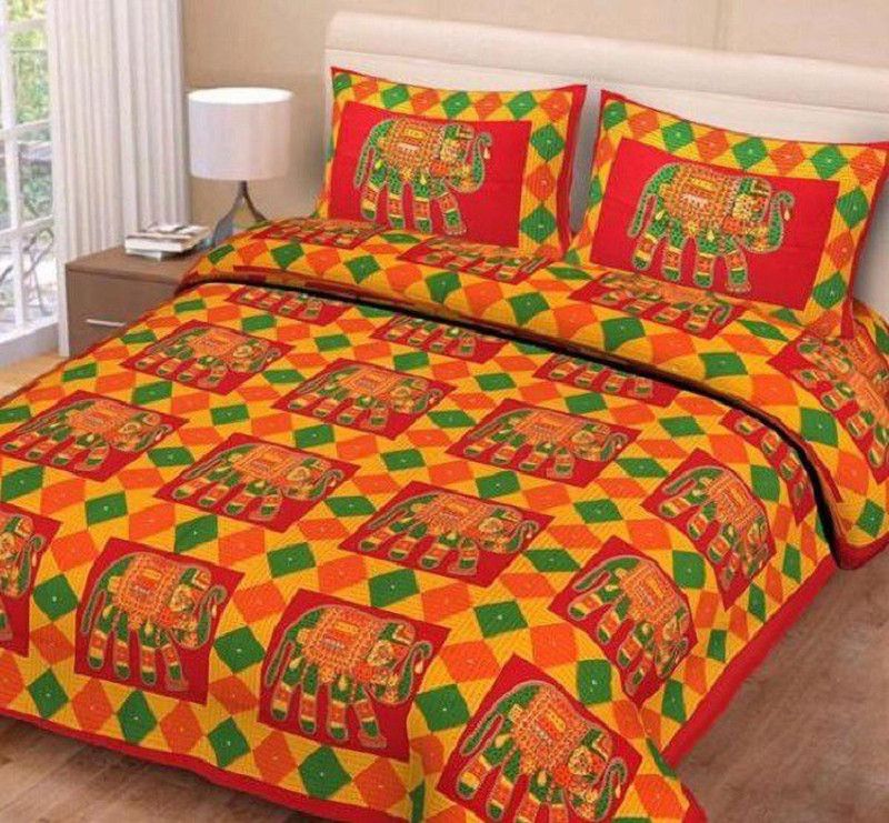 RS COLLACTION 144 TC Cotton Double Printed Flat Bedsheet  (Pack of 1, Orange)