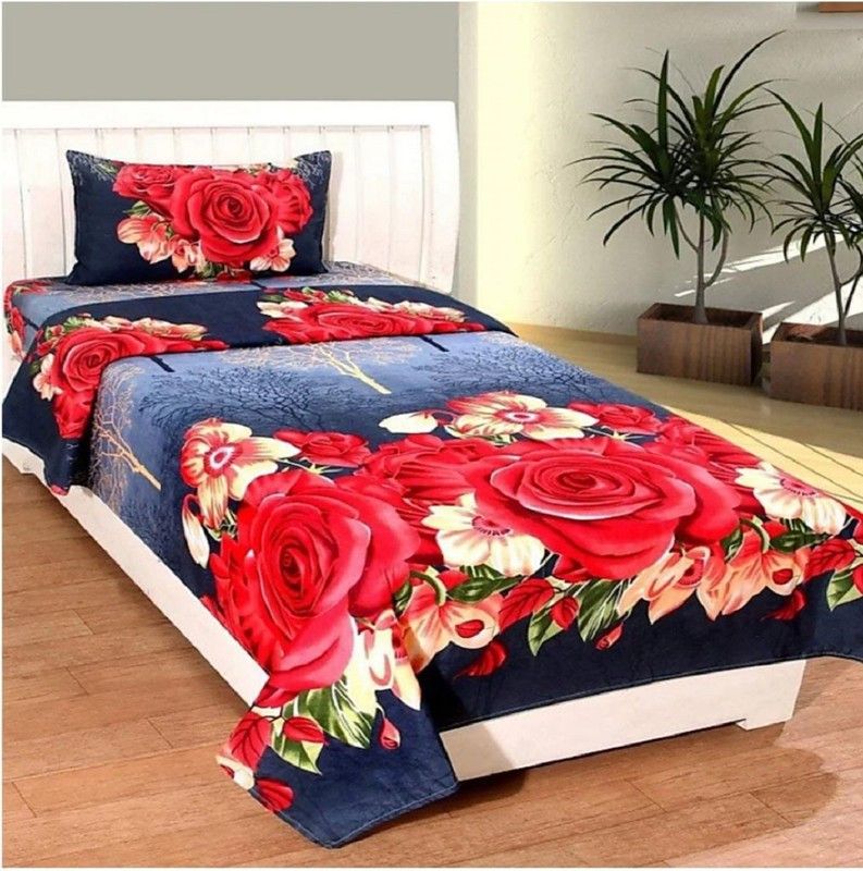 JAAT HUB 144 TC Polycotton Single Floral Flat Bedsheet  (Pack of 1, Multicolor)