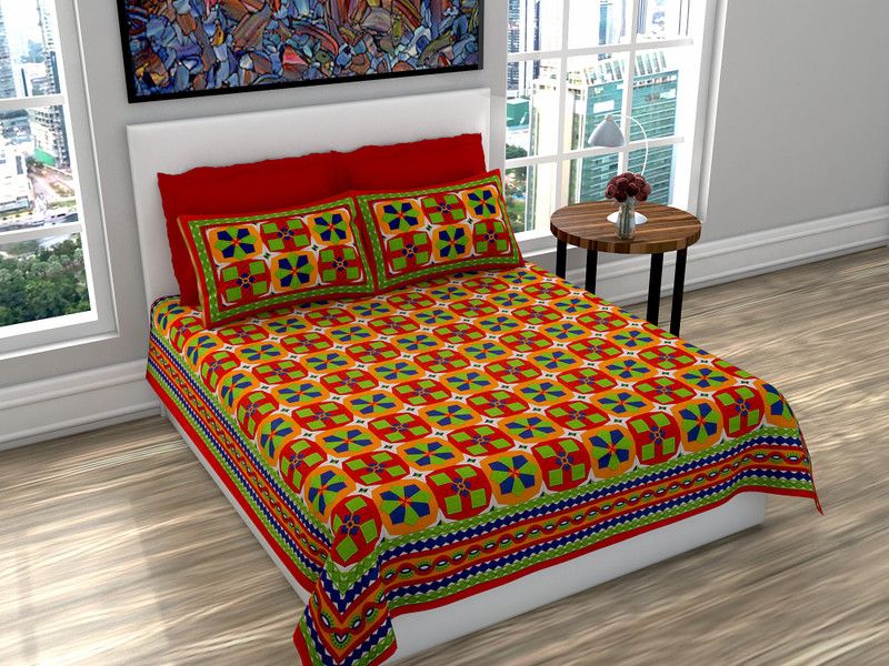 Ubania Collection 104 TC Cotton Double Printed Flat Bedsheet  (Pack of 1, Orange)
