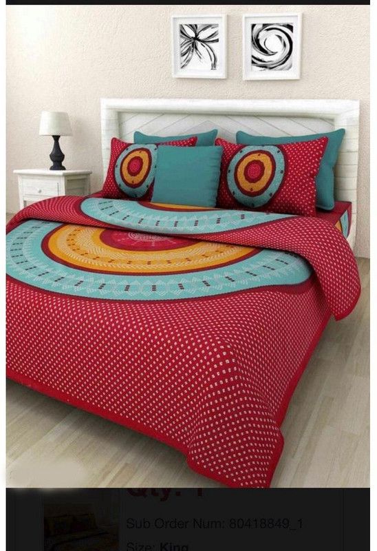 UNIVERSAL TRADER 150 TC Cotton Double Printed Flat Bedsheet  (Pack of 1, Red)
