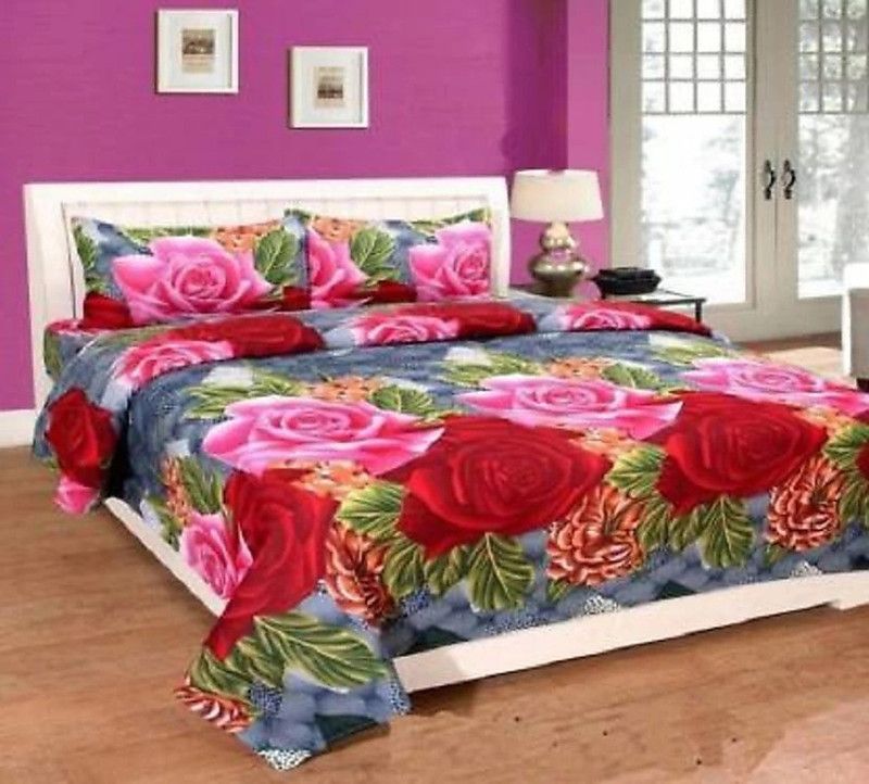Polycotton Double Bedsheet  (Pack of 1, Red,Grey)