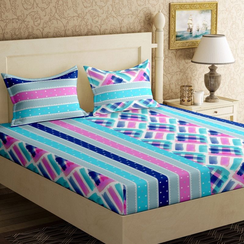 AAYURI 250 TC Cotton Double Jaipuri Prints Flat Bedsheet  (Pack of 1, Multicolor)