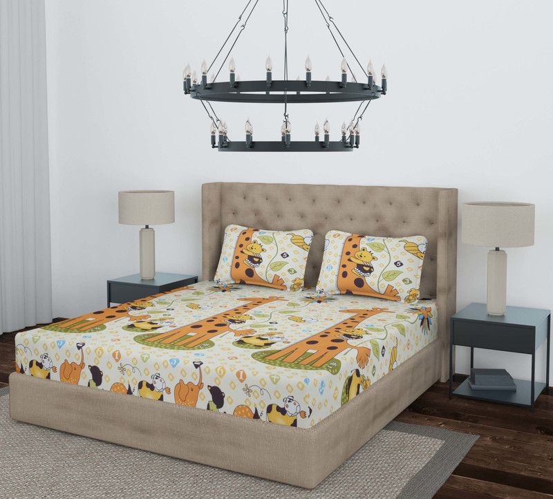 Optra 220 TC Microfiber Double Cartoon Flat Bedsheet  (Pack of 1, Orange)