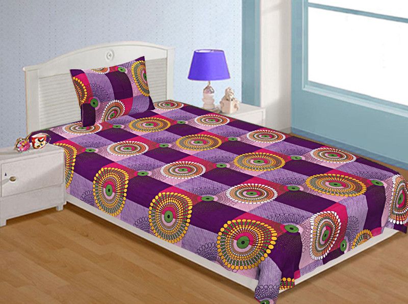 SPANGLE 144 TC Microfiber Single Printed Flat Bedsheet  (Pack of 1, Purple)