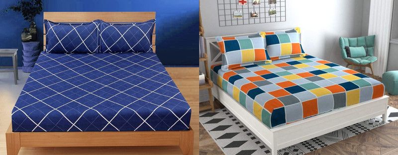 Polycotton Queen Bed Cover  (Multicolor, 2 Queen Size Bedsheet, 4 Pillow Covers)