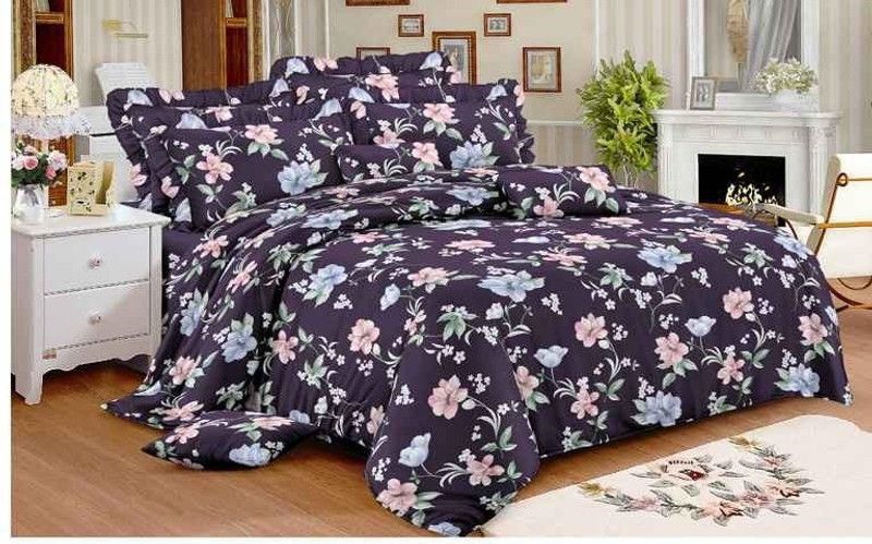 Ashana Decor World 180 TC Polycotton King Floral Flat Bedsheet  (Pack of 1, Blue)
