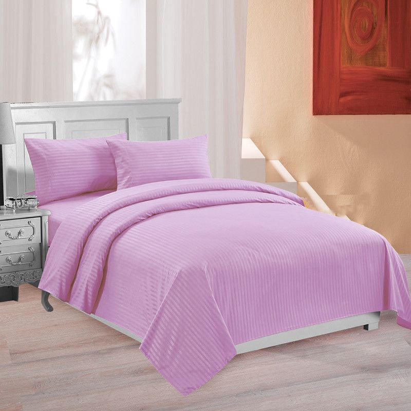 Lali Prints 220 TC Cotton King Striped Flat Bedsheet  (Pack of 1, HotPink)