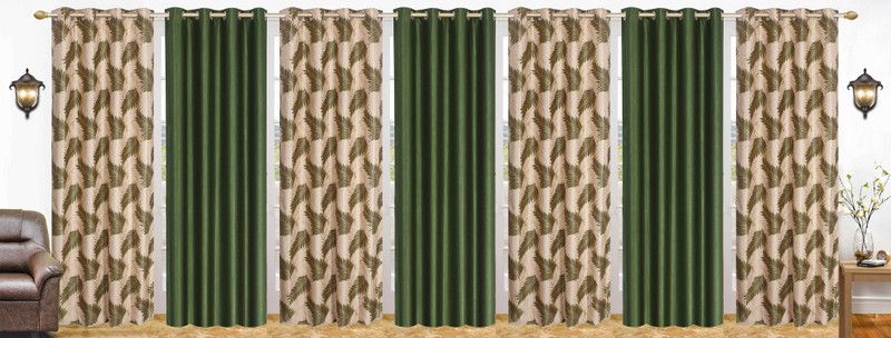 Flossy 274 cm (9 ft) Polyester Semi Transparent Long Door Curtain (Pack Of 7)  (Abstract, Green)