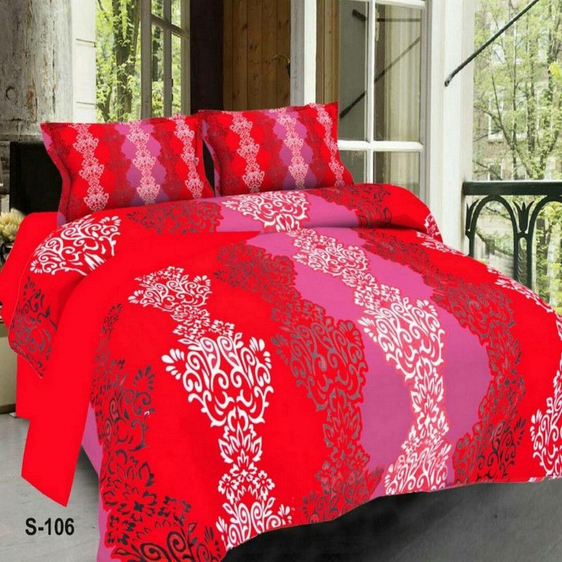 SHREE SHREE 144 TC Microfiber Double 3D Printed Flat Bedsheet  (Pack of 1, Red, White)