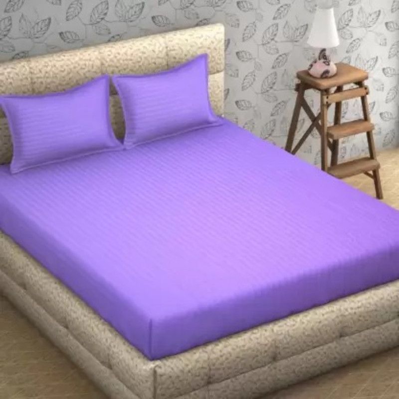 kitchDeco 240 TC Microfiber Double Striped Flat Bedsheet  (Pack of 1, Purple)