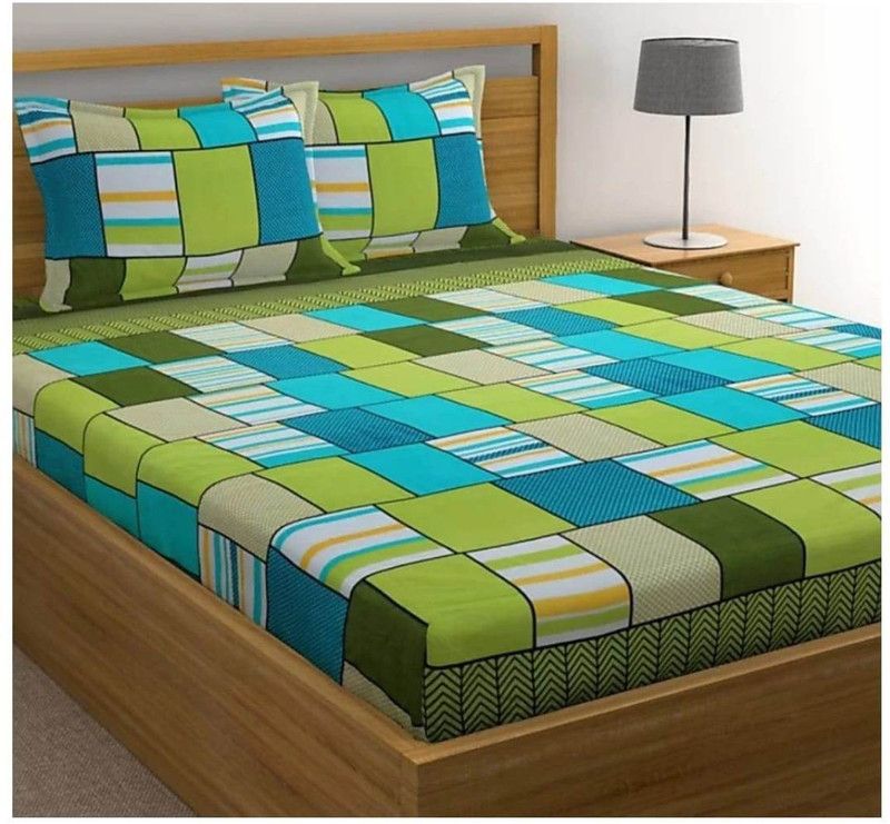 ONETOSS 122 TC Viscose Double Floral Flat Bedsheet  (Pack of 1, Green)