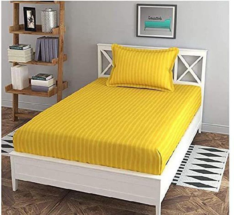Modern Shopee 240 TC Microfiber Single Striped Flat Bedsheet  (Pack of 1, Yellow)