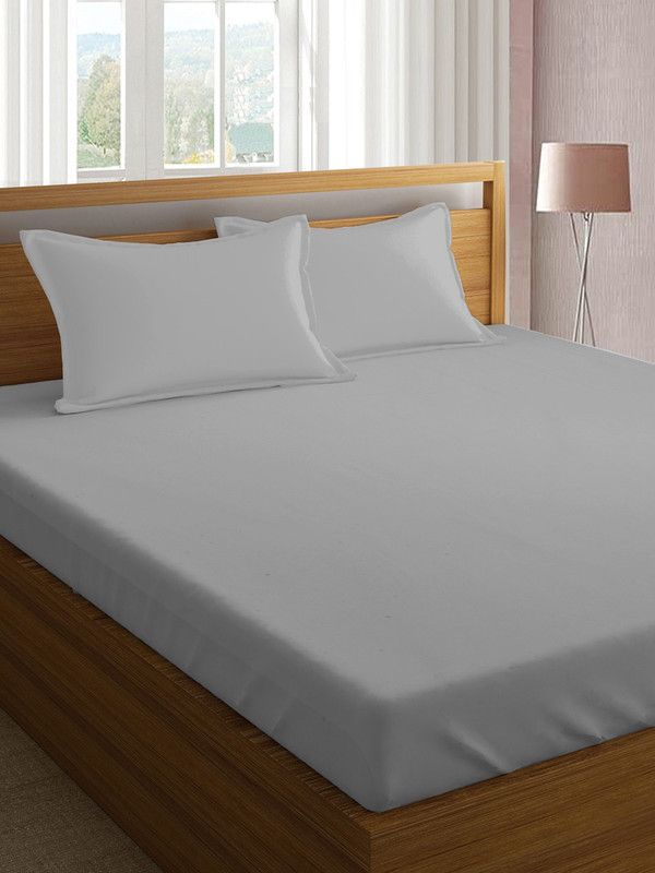 Pizuna 400 TC Cotton Double Solid Flat Bedsheet  (Pack of 1, Silver/Grey)