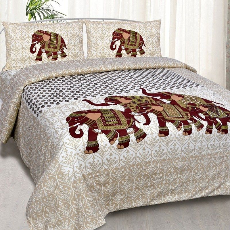 DIVIK CRAFTS 460 TC Cotton Queen Printed Flat Bedsheet  (Pack of 1, Brown, Cream)