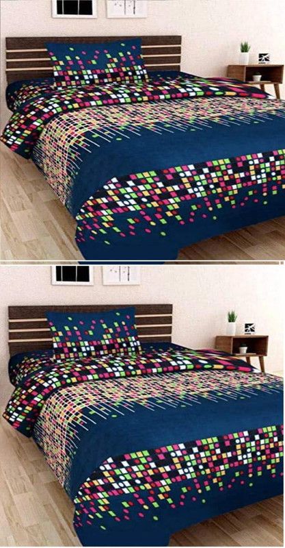 SHAKRIN 152 TC Polycotton Single 3D Printed Flat Bedsheet  (Pack of 2, Green)