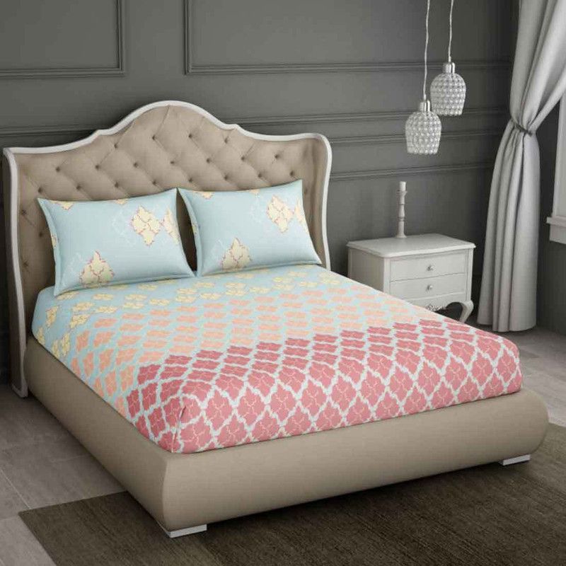 SPACES 144 TC Cotton Queen Abstract Flat Bedsheet  (Pack of 1, Orange)