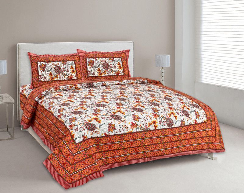 Zaina 380 TC Cotton King Floral Flat Bedsheet  (Pack of 1, Multicolor)