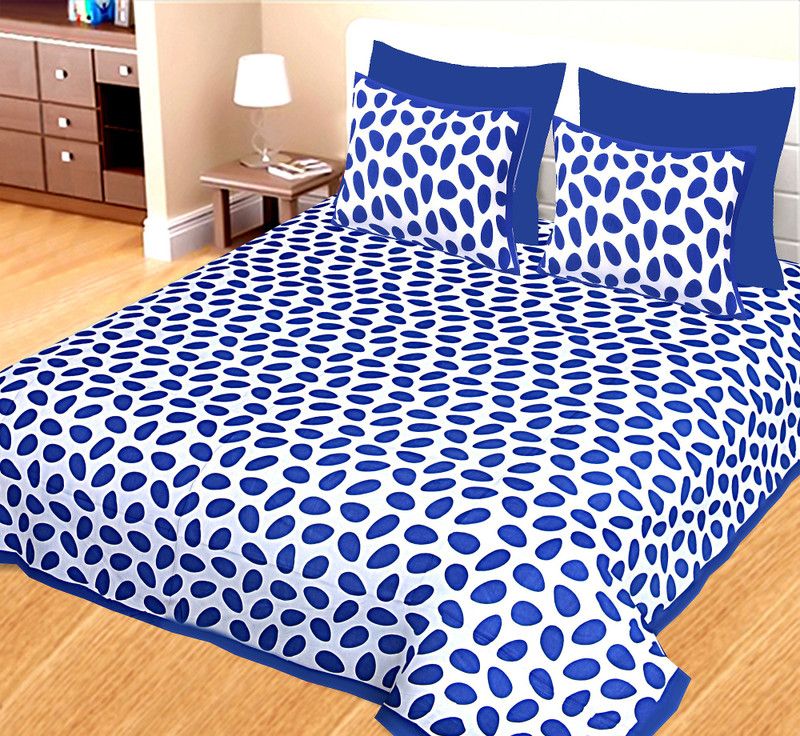 KANDY SHOP 300 TC Cotton King Polka Flat Bedsheet  (Pack of 1, Blue)