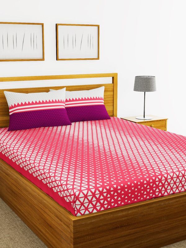 Bianca 210 TC Cotton King Printed Flat Bedsheet  (Pack of 1, Pink)