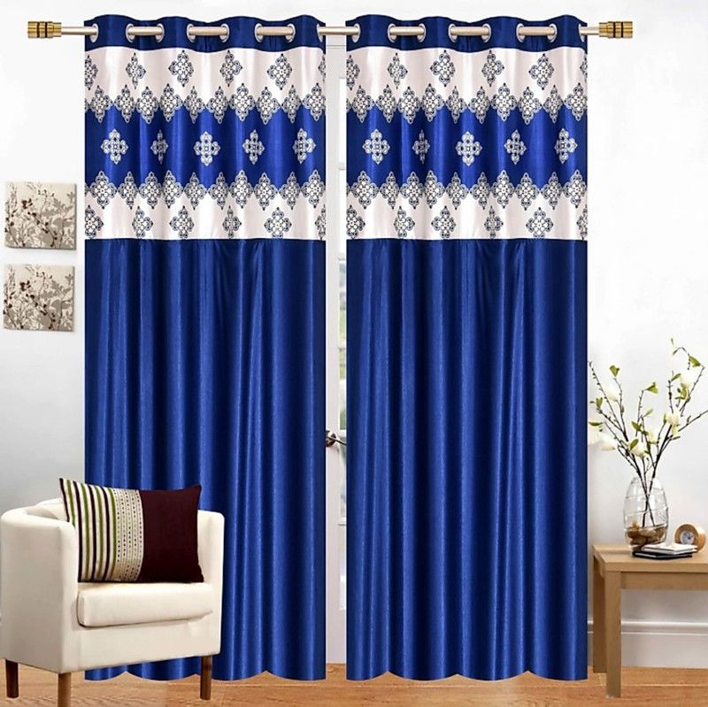 TWIZOR 153 cm (5 ft) Polyester Window Curtain (Pack Of 2)  (Printed, Blue)