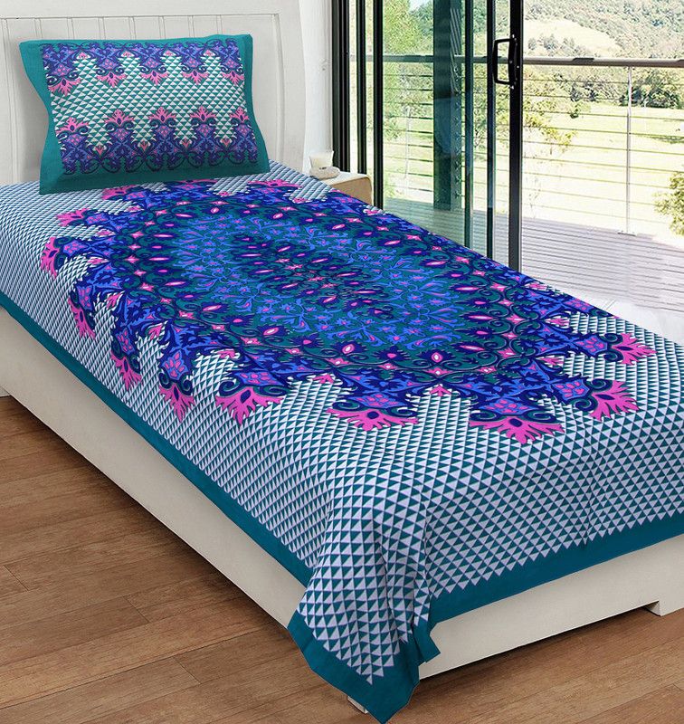METRO LIVING 104 TC Cotton Single Printed Flat Bedsheet  (Pack of 1, Green)