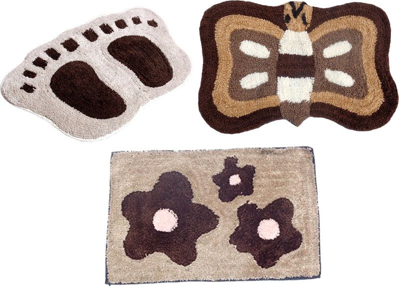 YELLOW WEAVES Microfiber Bathroom Mat  (Brown, Medium, Pack of 3)