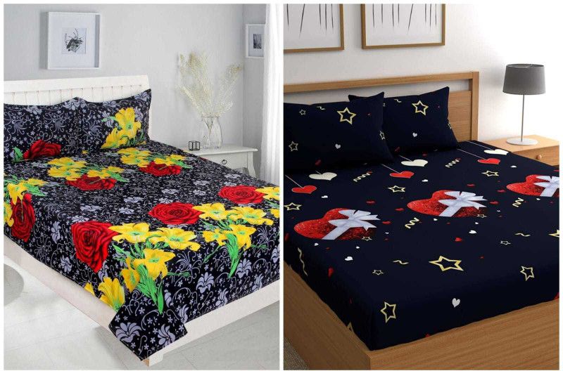 Microfiber Double 3D Printed Bedsheet  (Pack of 2, Multicolor)