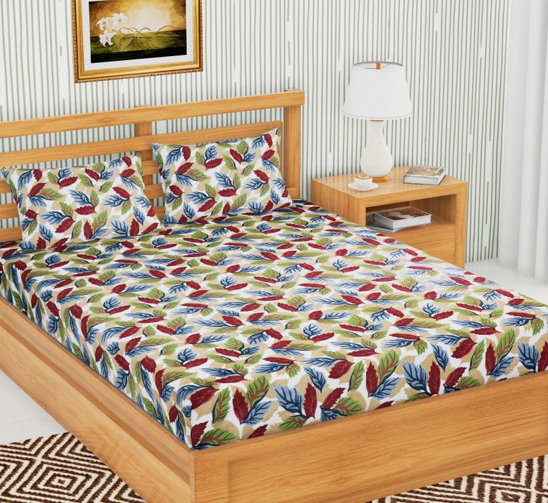 METRO LIVING 120 TC Cotton Double Floral Flat Bedsheet  (Pack of 1, Red, Blue)