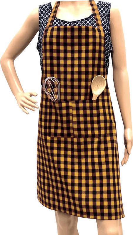Cotton Home Use Apron - Free Size  (Yellow, Single Piece)