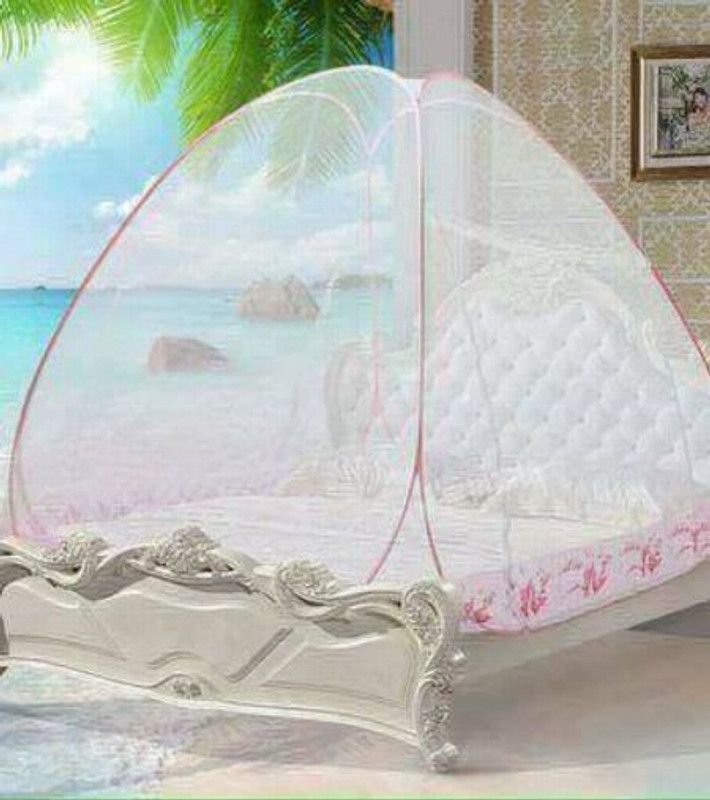 statvera HDPE - High Density Poly Ethylene Adults Washable STAT 48 Double bed Foldable Mosquito Net  (Pink, Bed Box)
