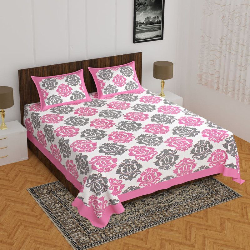 144 TC Cotton Double Bedsheet  (Pack of 1, Pink)