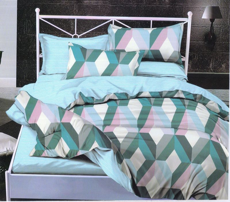 ABC 190 TC Cotton King Geometric Flat Bedsheet  (Pack of 1, Blue)