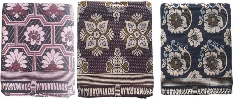 amman textiles 180 TC Cotton Queen Self Design Flat Bedsheet  (Pack of 3, Multi167)